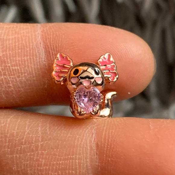 NWOT Mexican Axolotl Embraces Heart Gemstone Bead Charm Sterling Silver 925 - Picture 4 of 11